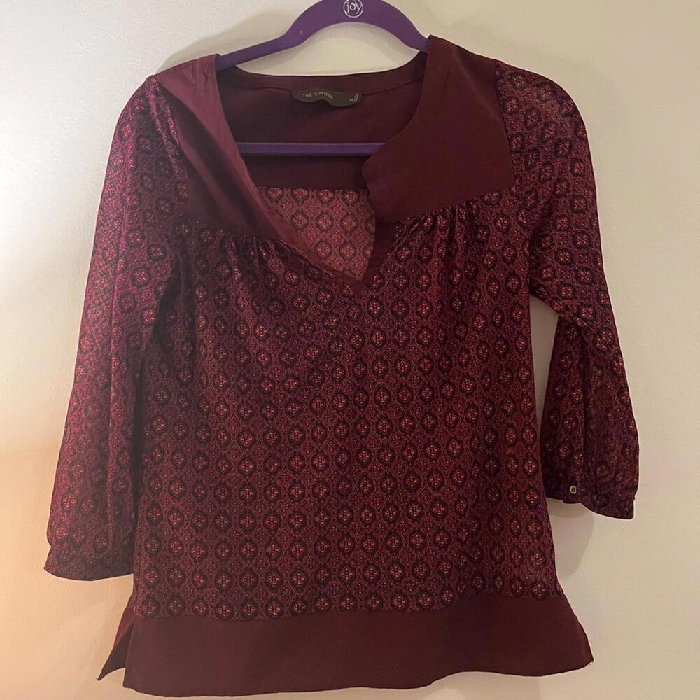 Women's Sheer Burgundy Patterned Top